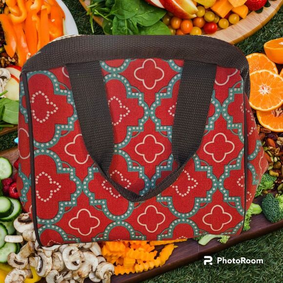 Fit & Fresh Coral and Teal Zip‎ Top Insulated Lunch Tote Bag - Picture 2 of 3